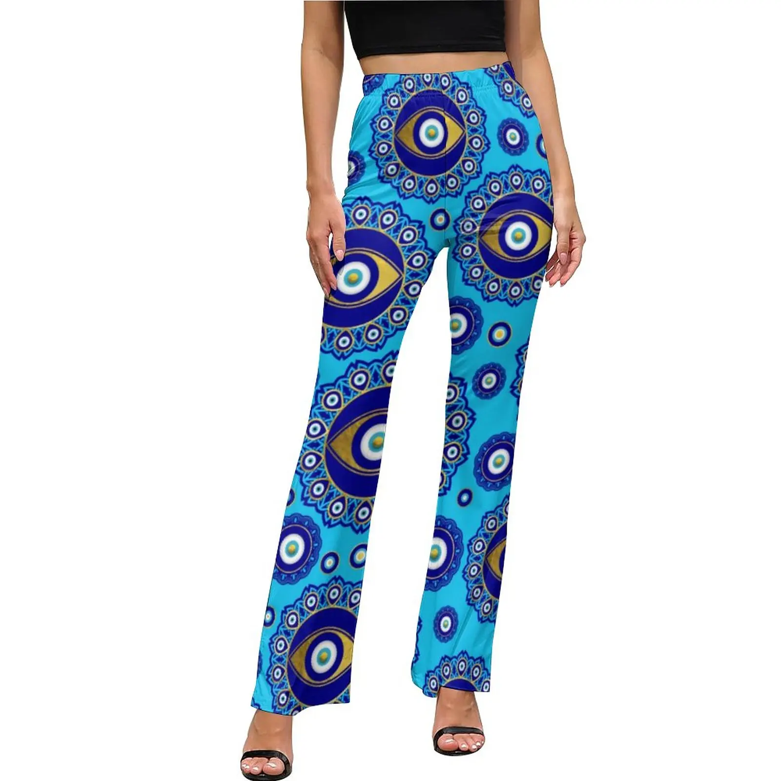 Evil Eye Charm Pants High Waisted Greek Mati Print Harajuku Flared Pants Daily Modern Design Oversize Trousers