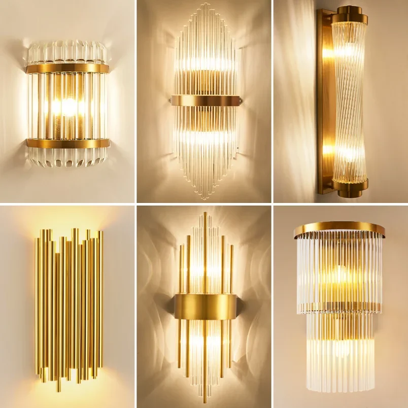 

2025 Modern Gold Crystal Wall Lights Bedside For Bedroom Living Room Home Decoration LED Sconce Bathroom Indoor Fixtures
