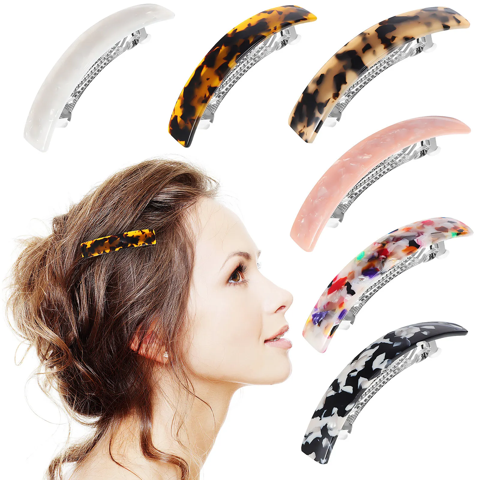 

6 pcs Spring Clips Vintage Acetate Clips For Women Thin Thick Hair Large Barrettes Lightweight Durable Hair Accessories