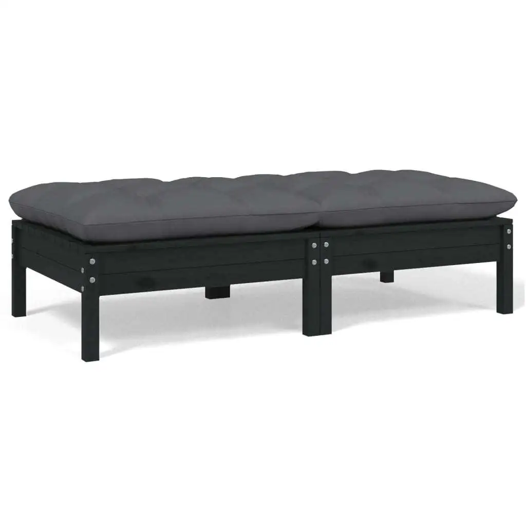 Black Solid Pinewood 2-Seater Patio Sofa with Cushions - Stylish Outdoor Furniture