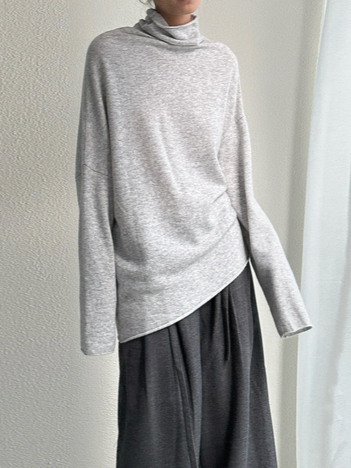 

Эффект похудения 00, шерстяной свободный вязаный свитер с высоким воротником, повседневный удобный крой, длинный свек, осенне-зимний шерстяной свитер