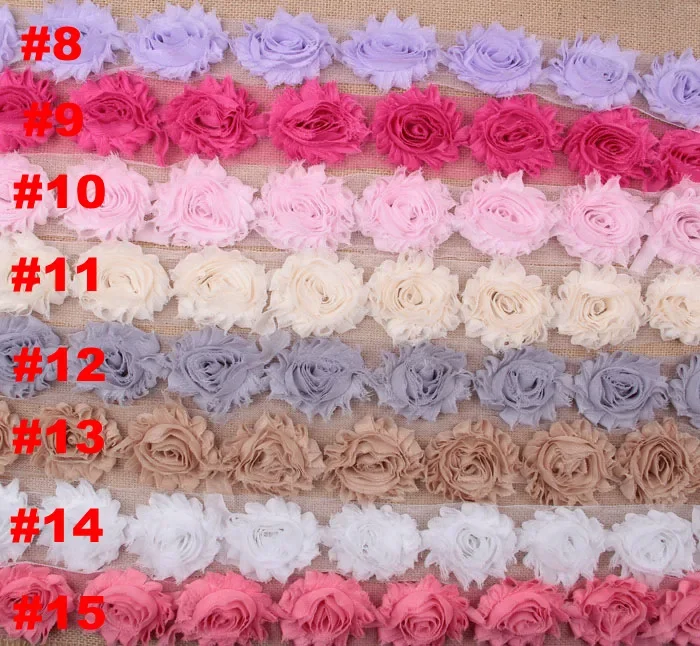 1Yard Cute Shabby Chiffon Chic Flowers Trim Frayed Hair Flower for DIY Baby Girls Headbands Clips Headwear Hair Accessories