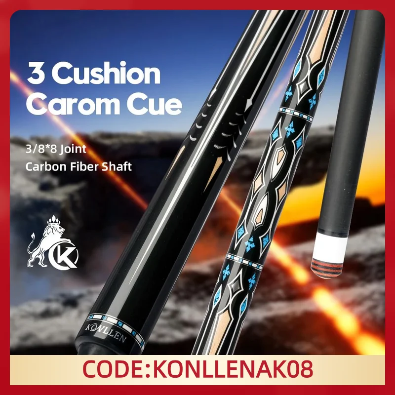 

KONLLEN 3 Cushion Carom Cue Stick with Carbon Fiber shaft 3*8/8 Joint Pin 142cm for Inlay Libre Carom Cue