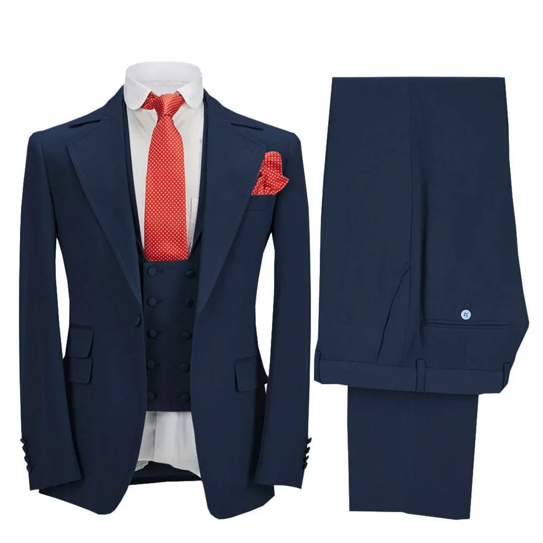 

Men Suit 3 Pieces Navy Blue Solid With Lapel For Wedding Banquet Birthday Party Business Work Daily Casual Jacket Vest Pants