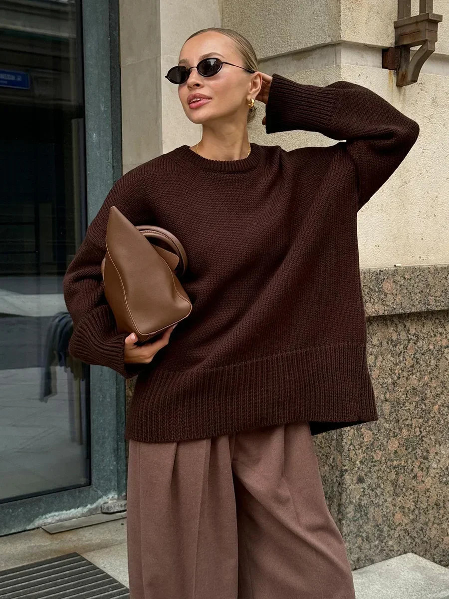 

Women Knitted Sweater Oversized Pullover Warm Thick Winter Autumn Casual Fashion Solid Color Basic Crewneck