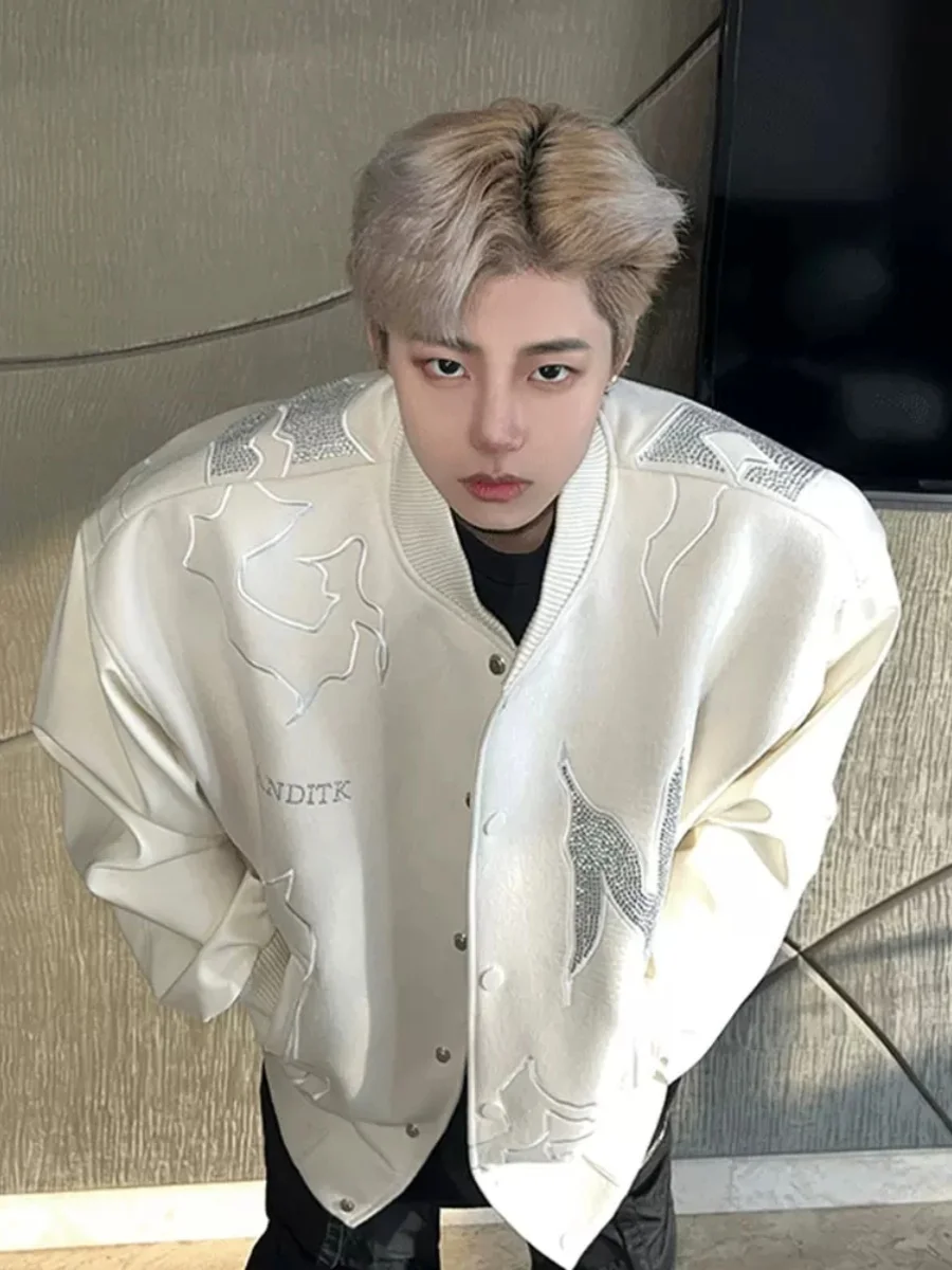 

Американская бейсбольная куртка в стиле High Street для мужчин, весенне-осенняя, модная, в стиле пилот, оверсайз, парная верхняя одежда с геометрическим узором