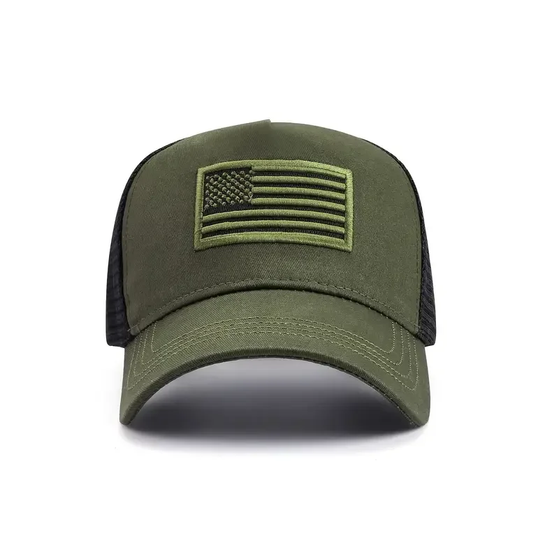 

Flag Embroidery Baseball Cap, Military & Army Snapback Breathable Hunting Fishing Trucker Cap, For Men & Women