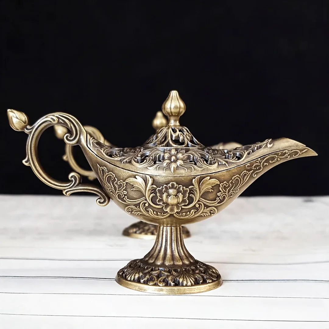 Aladdin Lamp Incense Burner, Carved Craft, Classic Wishing Lamp, Desktop Sandalwood Censer, Home Decor & Holiday Gift