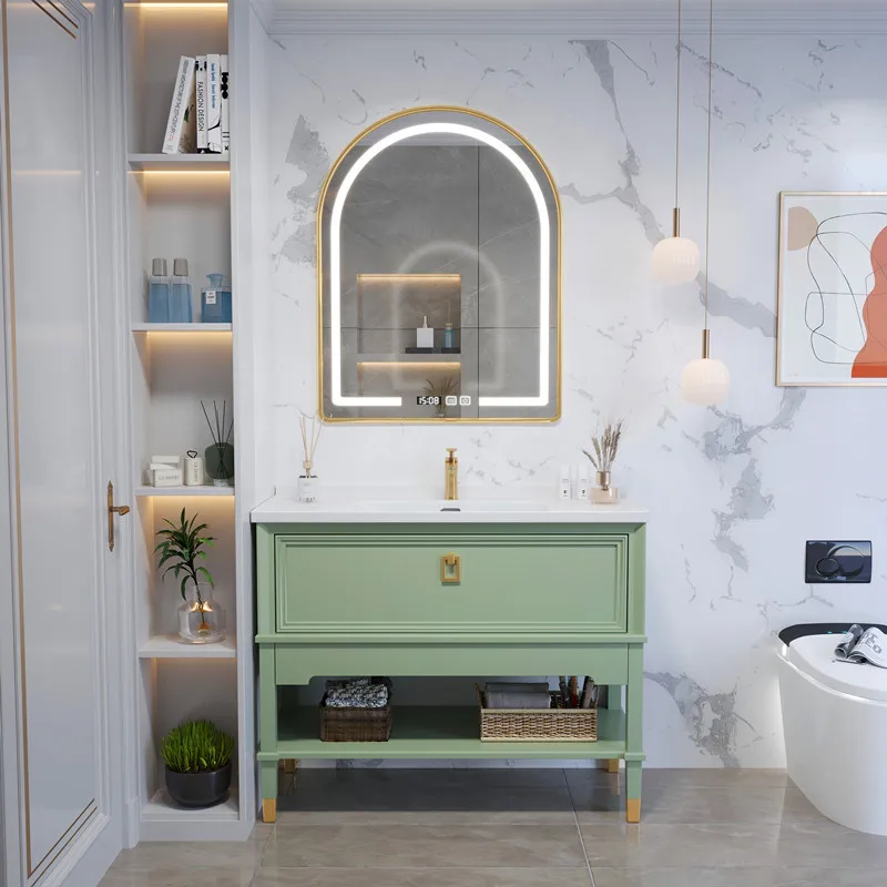 Mueble de baño moderno de Europa para niñas, lavabo de tocador con luz Led, mueble de baño esquinero, almacenamiento de espejo, muebles Badezimmer Schrank