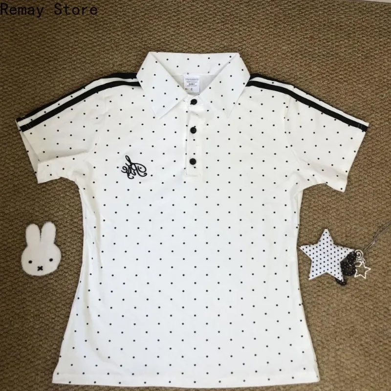 Summer New Japanese Kawaii Black White Polka Dot Gym Tops Women's Y2k Retro Korean Fashion Shirt Female Clothing Sweet Tees 2026