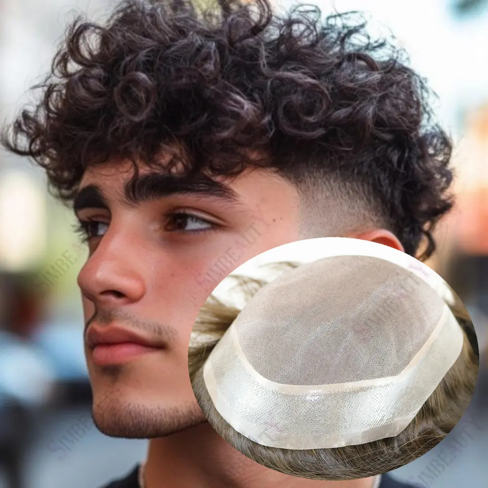 

25 мм глубокий вьющийся мужской капиллярный протез, прочный моно кружево с основанием из искусственной кожи, мужской парик, человеческие волосы, мужская система замены волос, блок