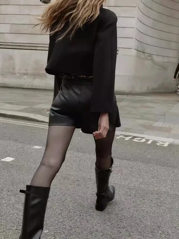 Taille haute aspect cuir Double boutonnage décontracté jupe pantalon 2025 automne nouveau Sle Ci trajet décontracté dames jupe...