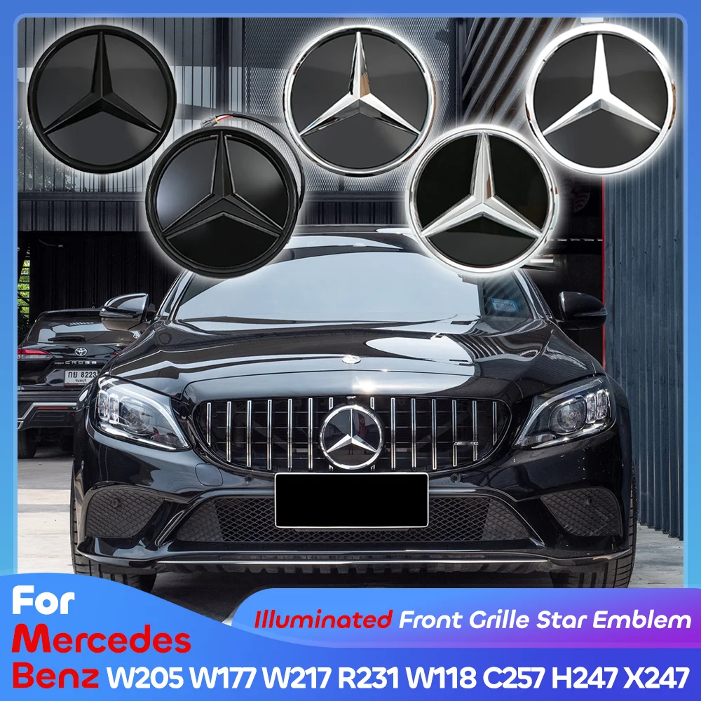 Front Grille Star Emblem Logo For Mercedes Benz A C S SL CLA GLA GLB-Class W205 W177 W217 R231 W118 C257 H247 X247 2020-2023