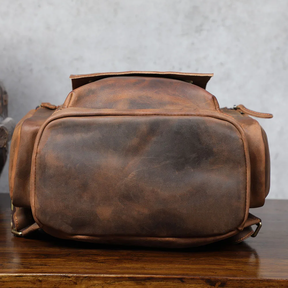 S.WORKER Vintage Echtleder-Rucksack Laptop-Tasche Casual Crazy-Horse-Leder Schultasche Outdoor-Reise-Weekender-Tasche – Detail 11