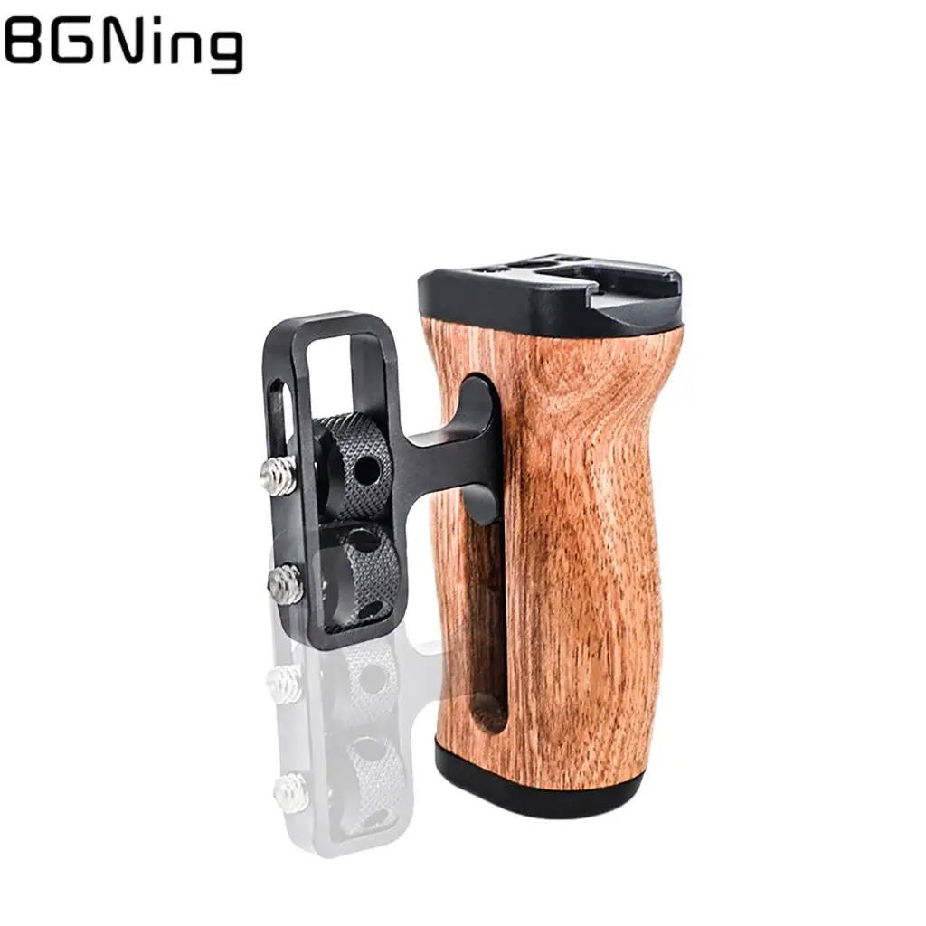 Side Handle Grip for Sony/Canon/Nikon DSLR Camera Cage Left Right Side Wooden Handgrip with Cold Shoe Mount 1/4 3/8 Screw Hole