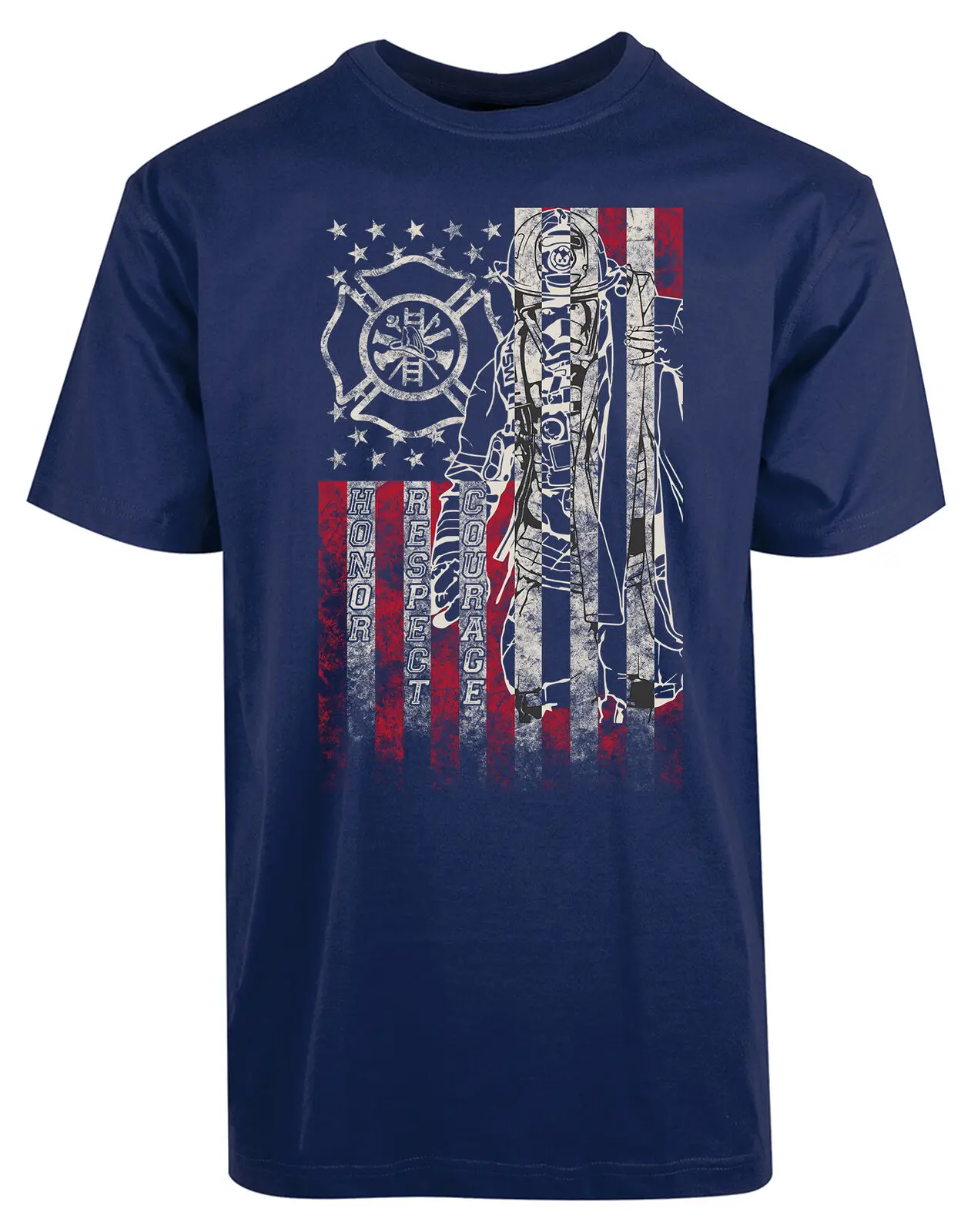 American Firefight Flag Honor Respect Courage Fireman T-Shirt 100% Cotton O-Neck Short Sleeve Casual Mens T-shirt Size S-3XL