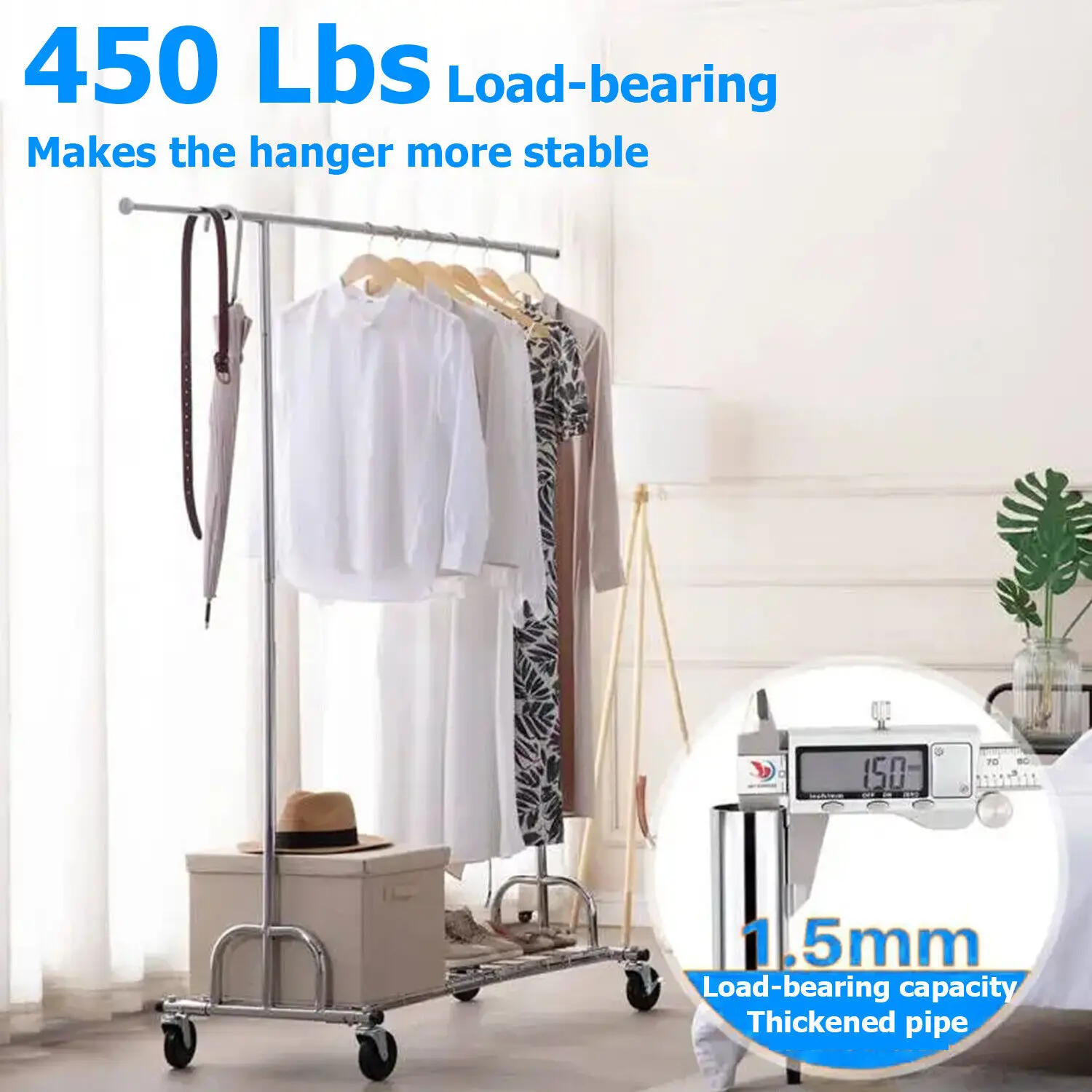 US 450lbs Commercial Rolling Heavy Duty Garment Rack Clothes Rack Hanging Clothes