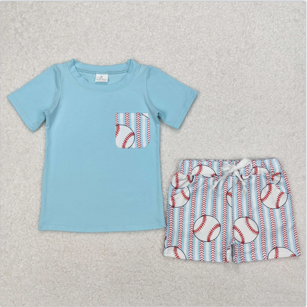 

Boutique Baby Kids Pajamas Blue Baseball Cute Girls Pajamas Short Sleeve Shorts Boys Sleepwear Spring Boys Pajamas Kids Sets