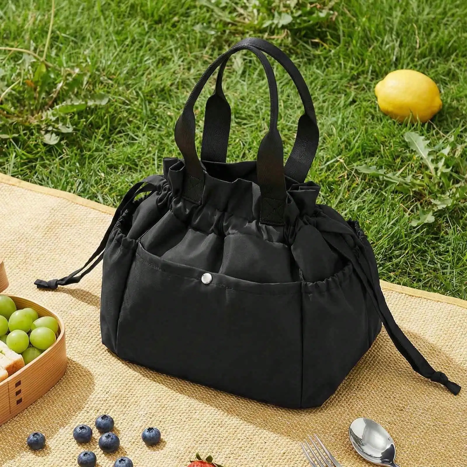 Insulated Lunch Bag For Women, Reusable Drawstring Lunch Tote With Multi-Pocket Storage, Water-Repellent Oxford Fabric For Work, Picnic & Travel sg251105222922347004