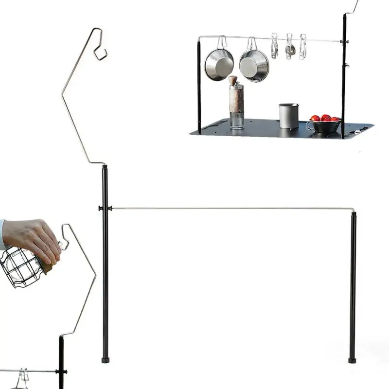 Staffa a forma di L per tavolo da campeggio con supporto per luce Appendiabiti da campeggio Supporto per lanterna da tavolo Organizzatore da scrivania Pentole per il campo