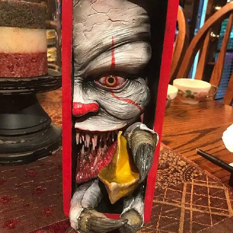 Horror Peeping On The Bookshelf Halloween Horror Human Face Resin Bookends Bookstand Sculpture Collecting Albums Bookshelf Decor