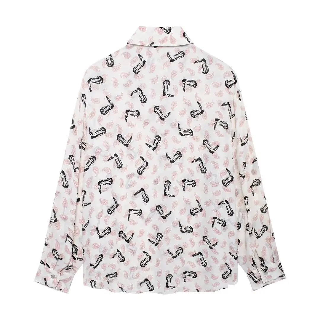 Fashionable and Elegant Printed Loose Comfortable Long Sleeve Turn-Down Collar Casual Shirt