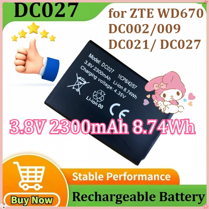

for ZTE WD670/ DC002/009 DC021/ DC027 WIFI Router Battery 3.8V 2300mAh 8.74Wh