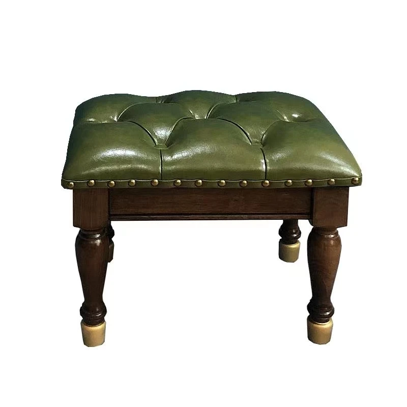 

American low stool solid wood children's shoe leather seat pier living room coffee table stool sofa board European small