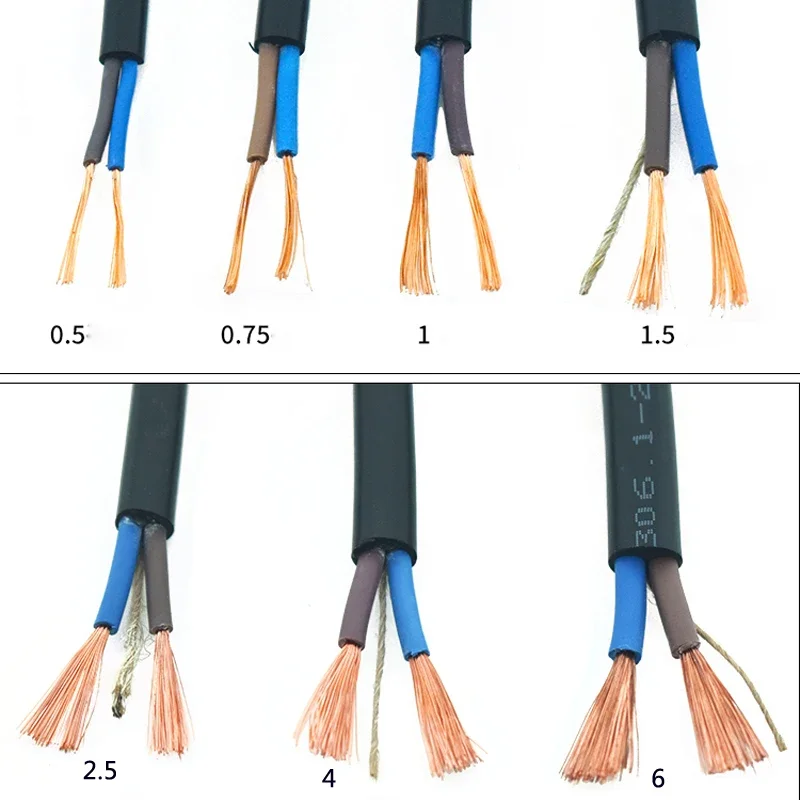 سلك وكابل كهربائي نحاسي 5 متر RVV 2/3/4/5 Core 0.5/0.75/1/1.5/2.5 مم سلك مغلف لخط الطاقة #5