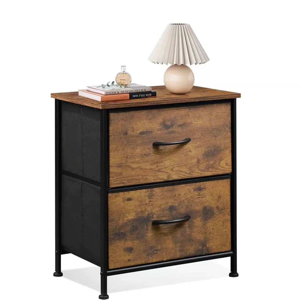 JQM Nightstand Bedside Coffee Sofa Tea Table Storage Closet Chest Clothes Display For Bedroom 2 Fabric Drawers Cabinet Furniture