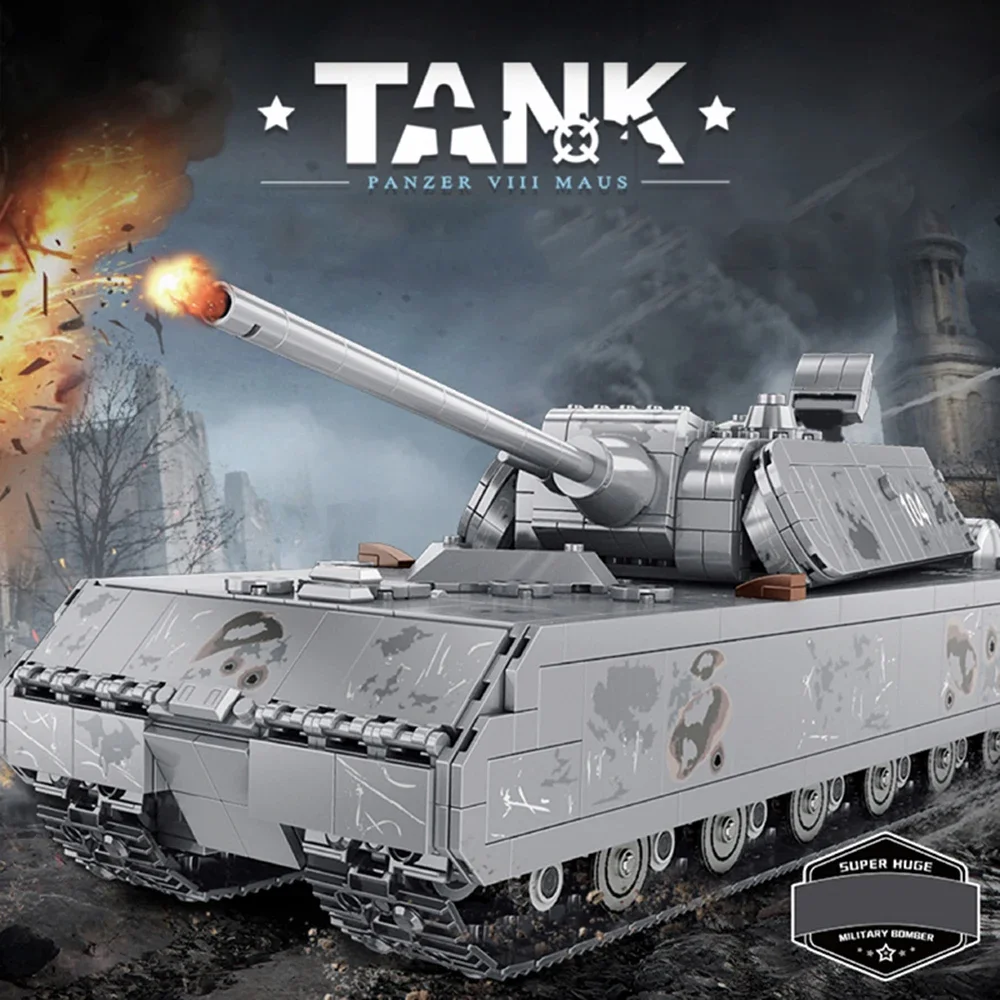 Military Heavy Tank Panzer VIII Maus Building Blocks German Soldier Police Army Weapons Bricks Children Toy Gifts For Adults