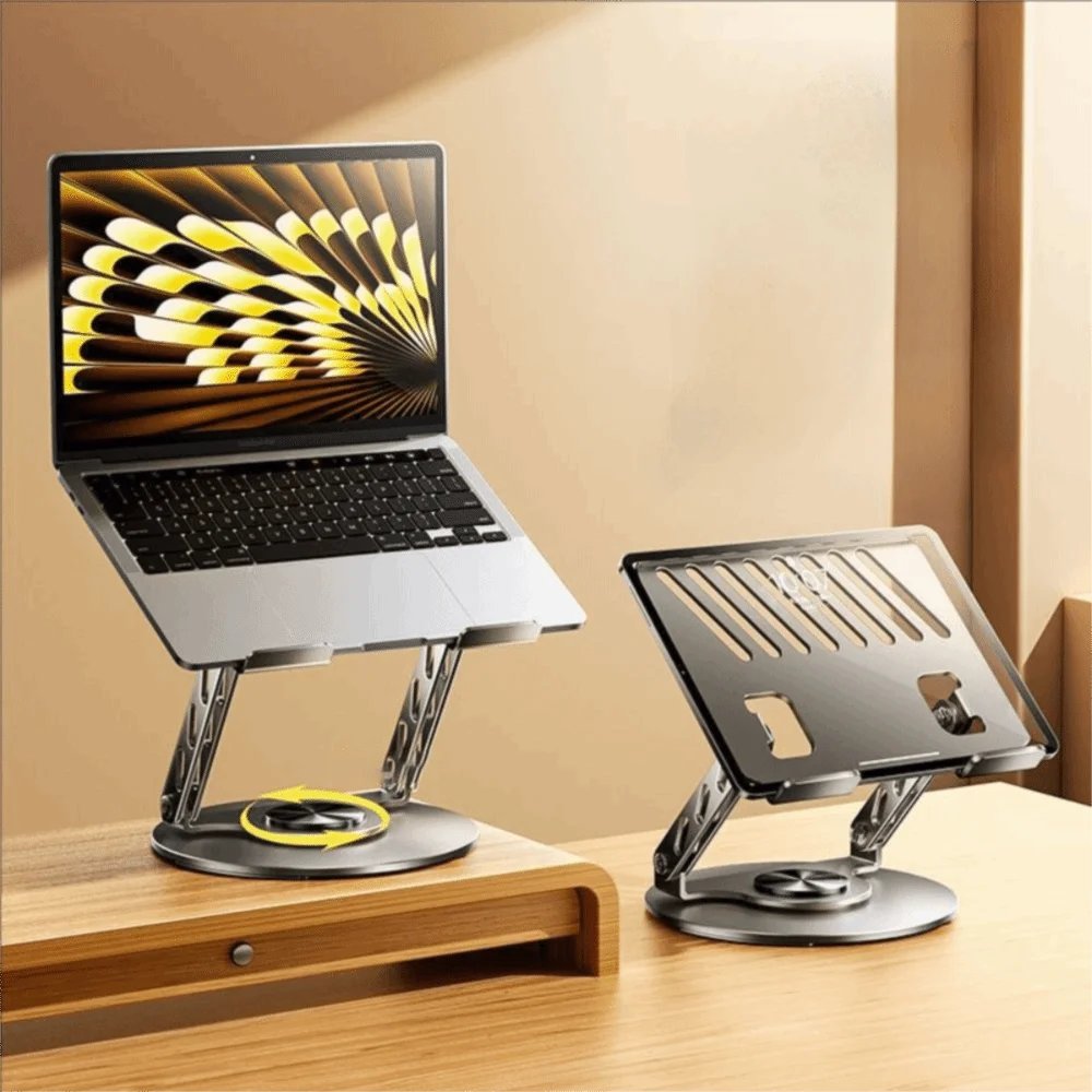 Adjustable Height 360° Rotatable Tablet Stand Ventilated Base Anti-slip Foldable Laptop Holder Carbon Steel Silver