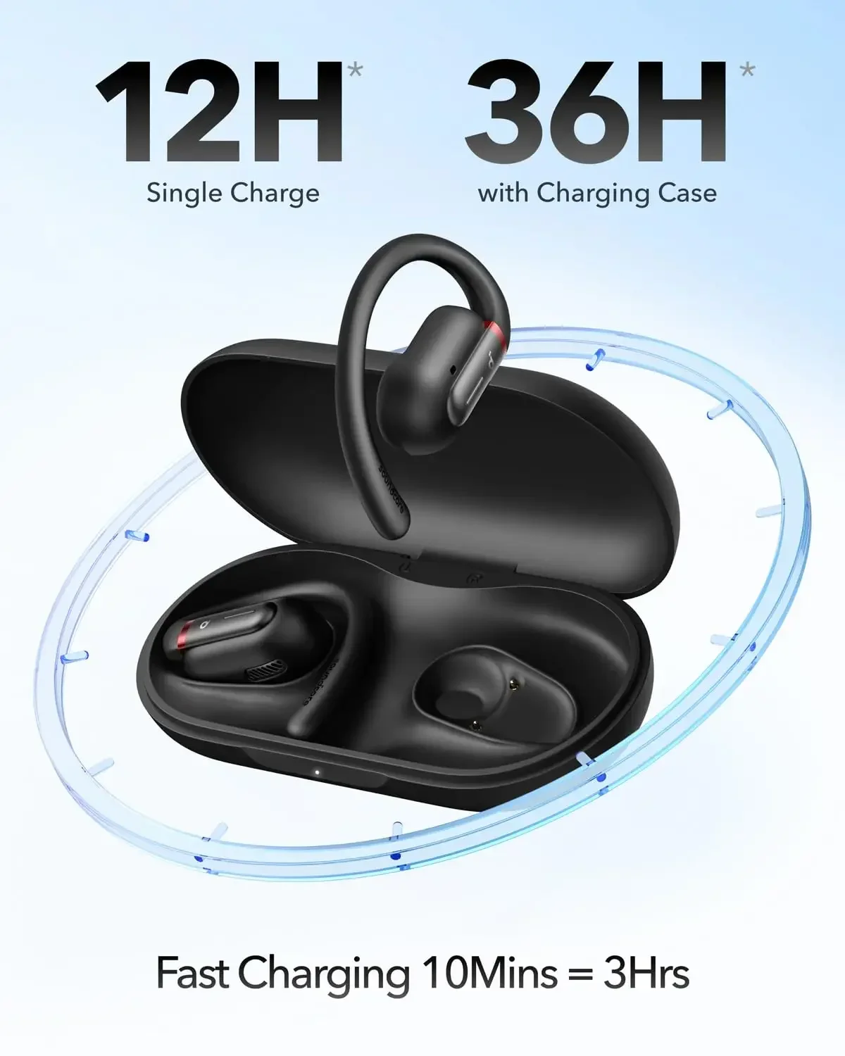 سماعات أذن مفتوحة من Soundcore من Anker V30i، راحة للغاية، تصميم خفيف الوزن، مقاس مريح، خطافات أذن مريحة، جهير قوي، 36 ساعة