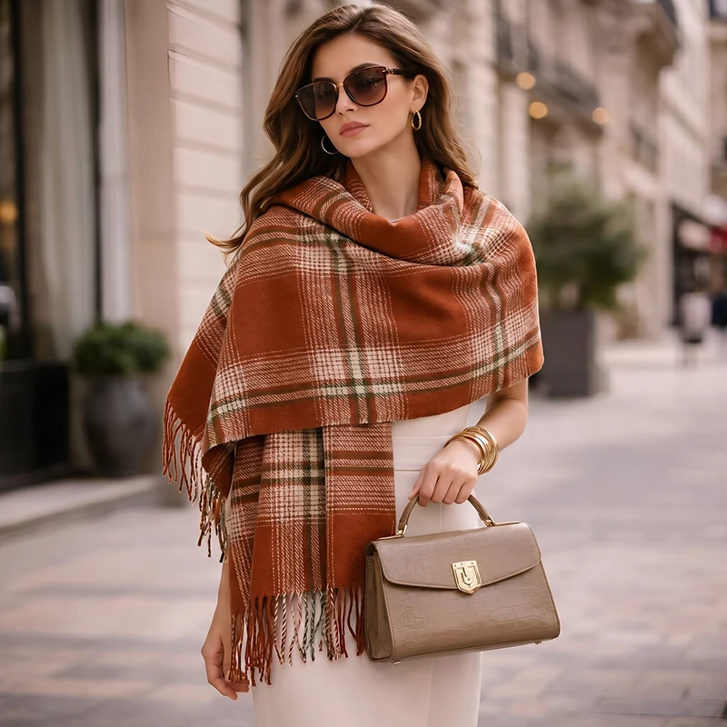 

Fresh Scarf 2026 Women Cashmere Plaid Fringe Winter Warm Shawl Wrap Elegant Scarves Neck Scarf for Ladies Casual Daily Wear Gift