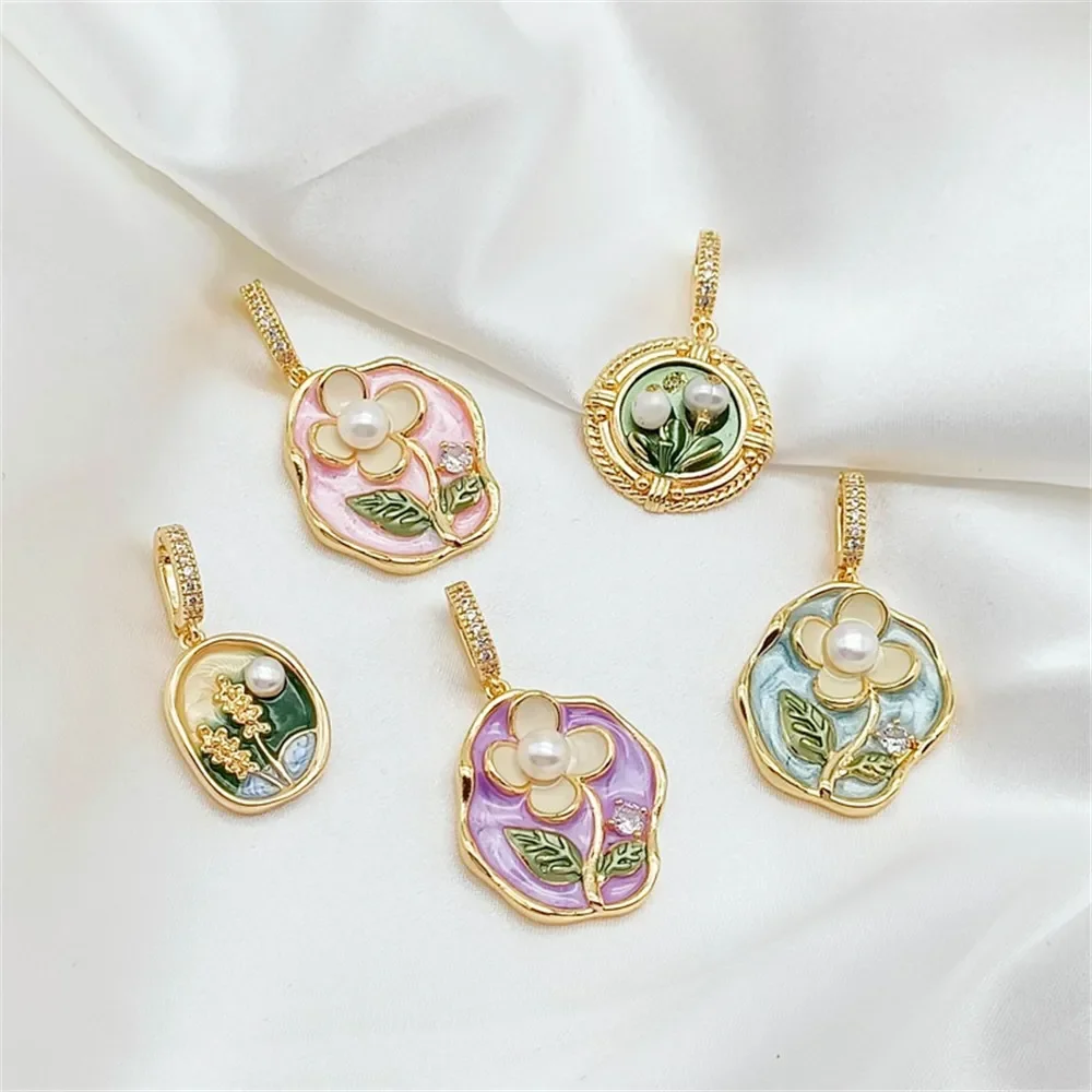 

Позолоченная картина маслом во французском саду Моне 14 карат, подвеска из пресноводного жемчуга в стиле ретро, подвеска в стиле барокко