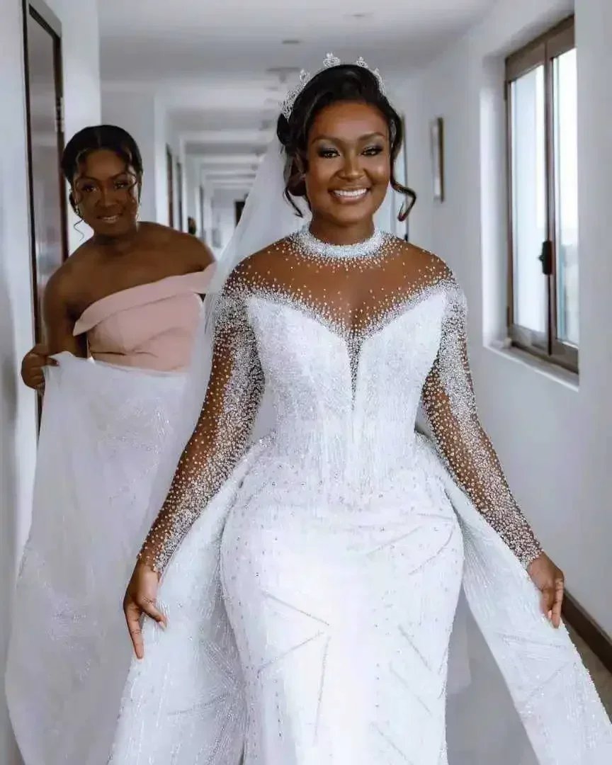 Customized New Fashion African Mermaid Long Sleeve Lace Customization Custom Made Bridal Bride Wedding Dress