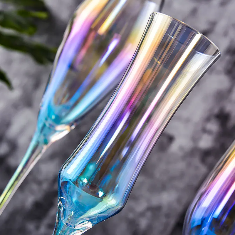 Crystal Goblet Wine Glasses Home Rainbow Cup Gradient Color Colorful Ion Plating Champagne Glass Nordic Decorative Water Cups