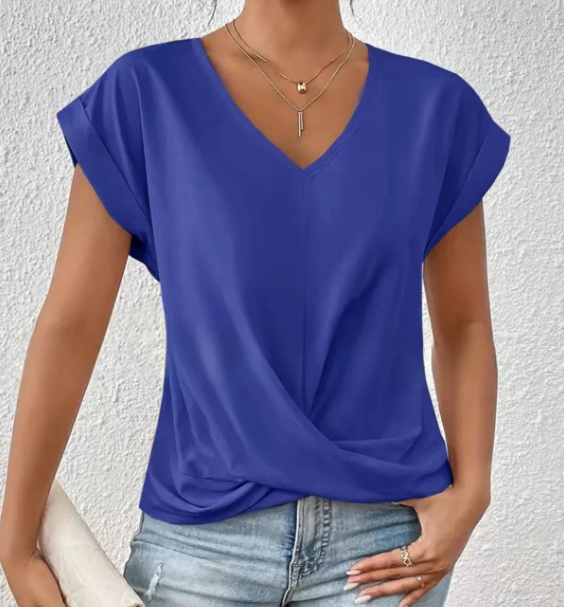 Camisetas Tees Kleidung Schwarz Weiß V-Ausschnitt Damen T-Shirt Neues Sommer Einzigartiges Kurzarm-T-Shirt Damen Tops Damenbekleidung Q5593 – Detail 22