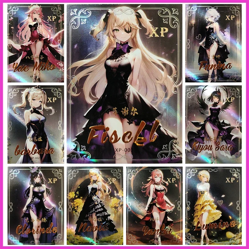 Anime Goddess Story Rare Limited XP Refraction Foil Barbara Fischl Furina Navia Toys for boys Collectible Cards Birthday Present