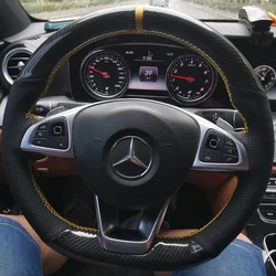 For Mercedes-Benz C200 C250 C300 B250 B260 A200 A250 Sport CLA220 DIY Hand-stitched carbon fiber suede car steering wheel cover