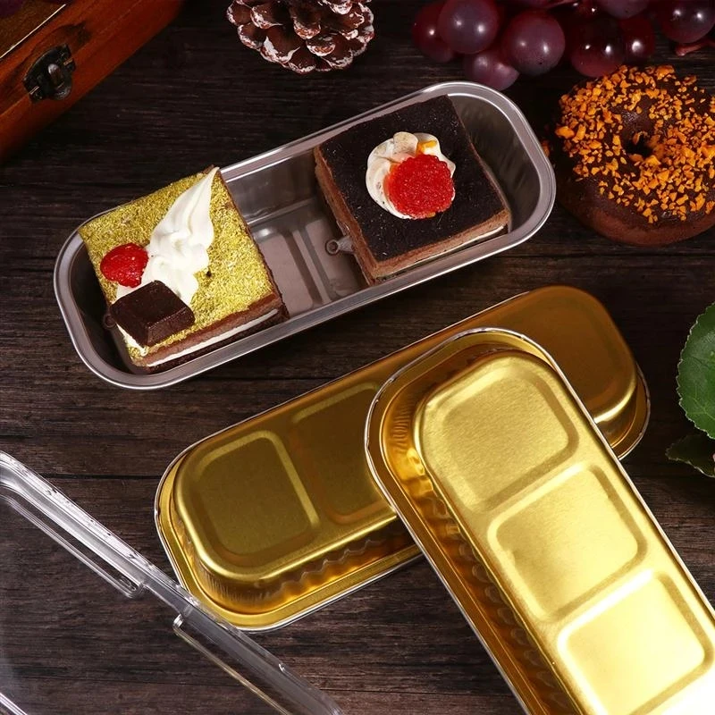 10pcs 200ml Rectangular Aluminum Foil Baking Boxes Disposable Dessert Cupcakes Muffins Appetizer Baking Pans Bakeware with Cover