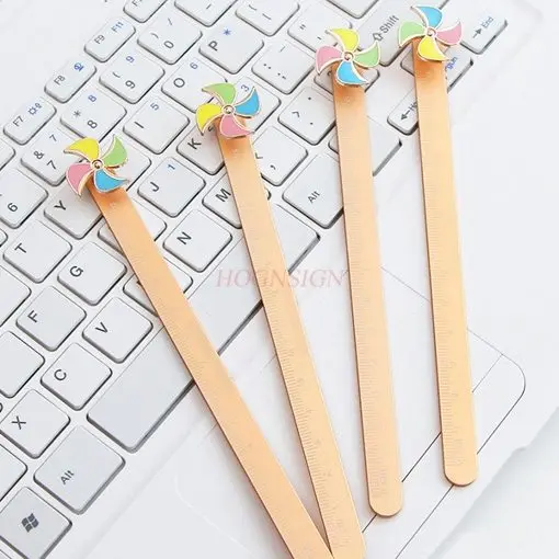 1pcs Metal ruler, three-dimensional rotating windmill, aluminum ruler, student bookmark ruler, creative stationery ruler
