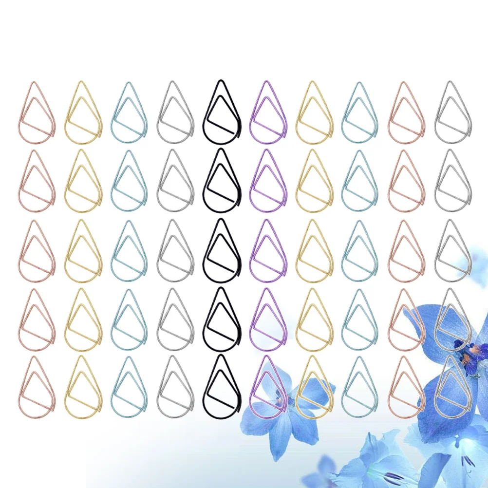 50 قطعة مشبك ورق المرجعية قطرة الماء شكل الذهب الفضة الأسود مشبك معدني للملاحظات صور مكتب اللوازم المدرسية الإبداعية #6