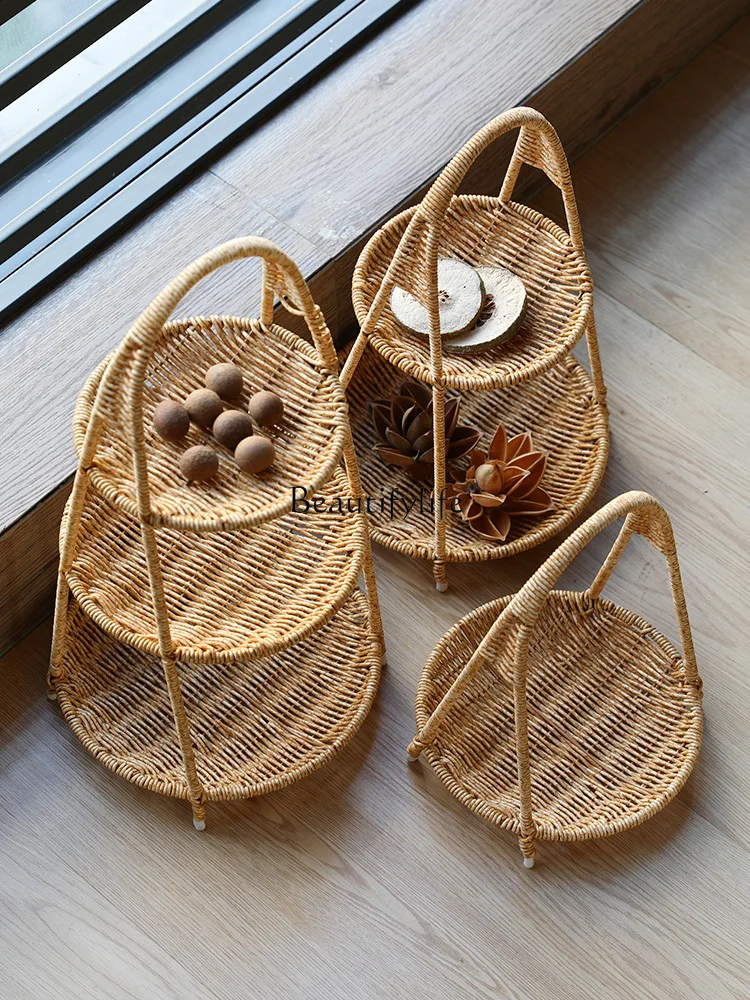 Creative Multi-Layer Fruit Plate European Dried Fruit Imitation Rattan Home Afternoon Tea Tray Basket