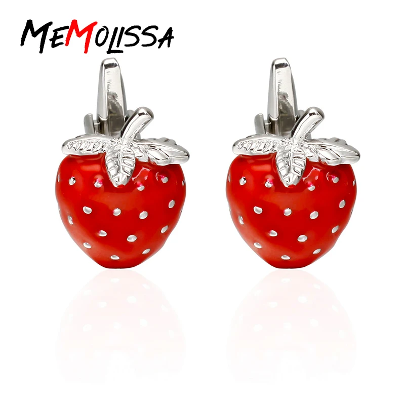 Wholesale luxury Display Box Retro Red Enamel Strawberry Cufflinks Men's Wedding Shirt Cuff Links Free Tag & Wipe Cloth