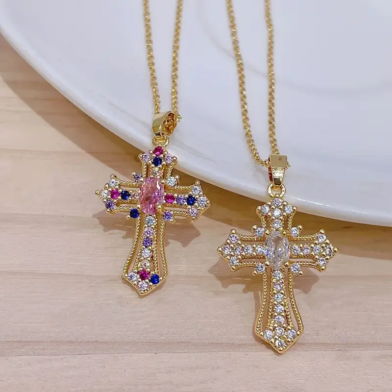 

Men Women Hip Hop Zircon Cross Shiny Pendant Stainless Steel Necklace Charm Bling Exquisite Necklaces Jewelry Fashion Gifts