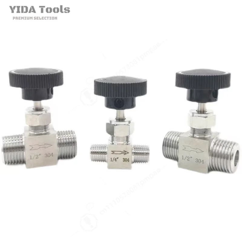 YIDA Mini Manual Stainless Steel Needle Valve, External Thread 1/8 1/4 3/8 1/2 BSP NPT for Water Supply