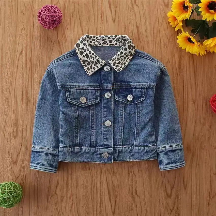 

2026 New Autumn Kids Girls Leopard Print Denim Jacket INS Fashion Casual Outerwear for 80-120cm