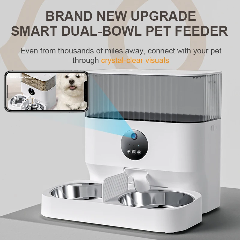 Smart automatic camera pet feeder for small animals cats and dogs with voice record