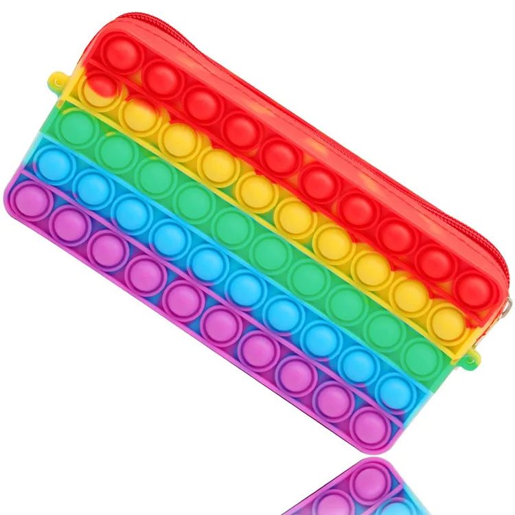 Rainbow Pencil Case Storage Bag Push Bubble Fidget Sensory Toys For Kids Boys Girls ADHD Anxiety Stress Reliever Gifts